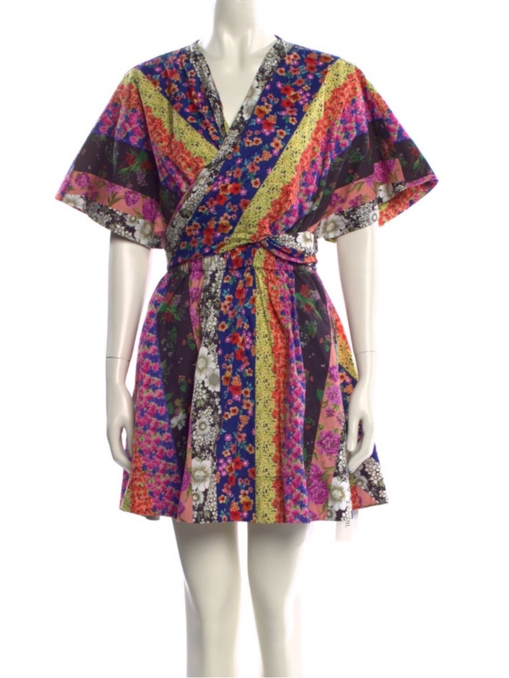 AMUR Multicolor Floral Stripe Wrap Mini Dress
